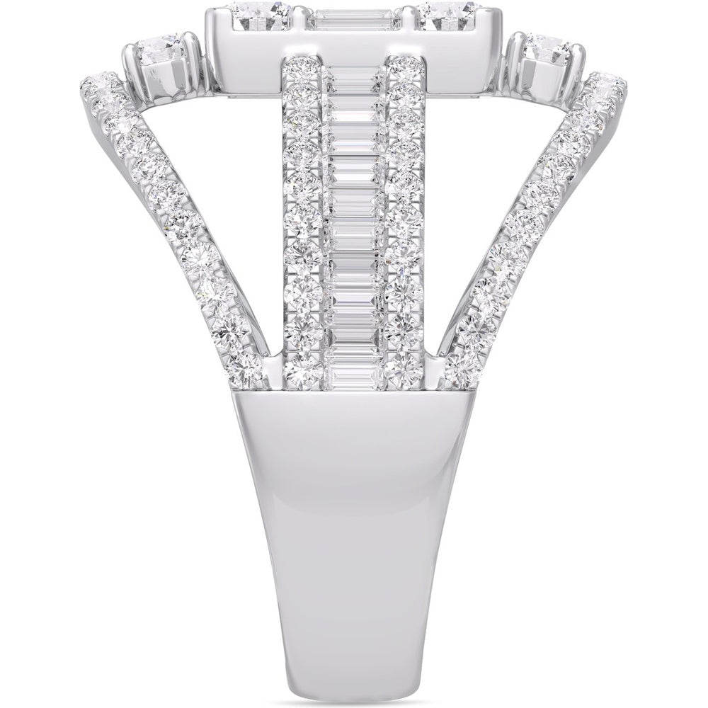 14K White Gold Geometric Openwork Fashion Ring with Channel-Set Baguette and Prong-Set Round Diamonds - 2.11 Carat Total Diamond Weight by Auriventus