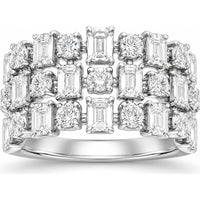 14K White Gold Geometric Openwork Fashion Ring with Emerald Cut and Round Brilliant Diamonds - 3.13 Carat Total Diamond Weight by Auriventus