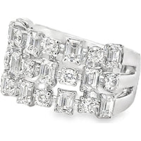 14K White Gold Geometric Openwork Fashion Ring with Emerald Cut and Round Brilliant Diamonds - 3.13 Carat Total Diamond Weight by Auriventus