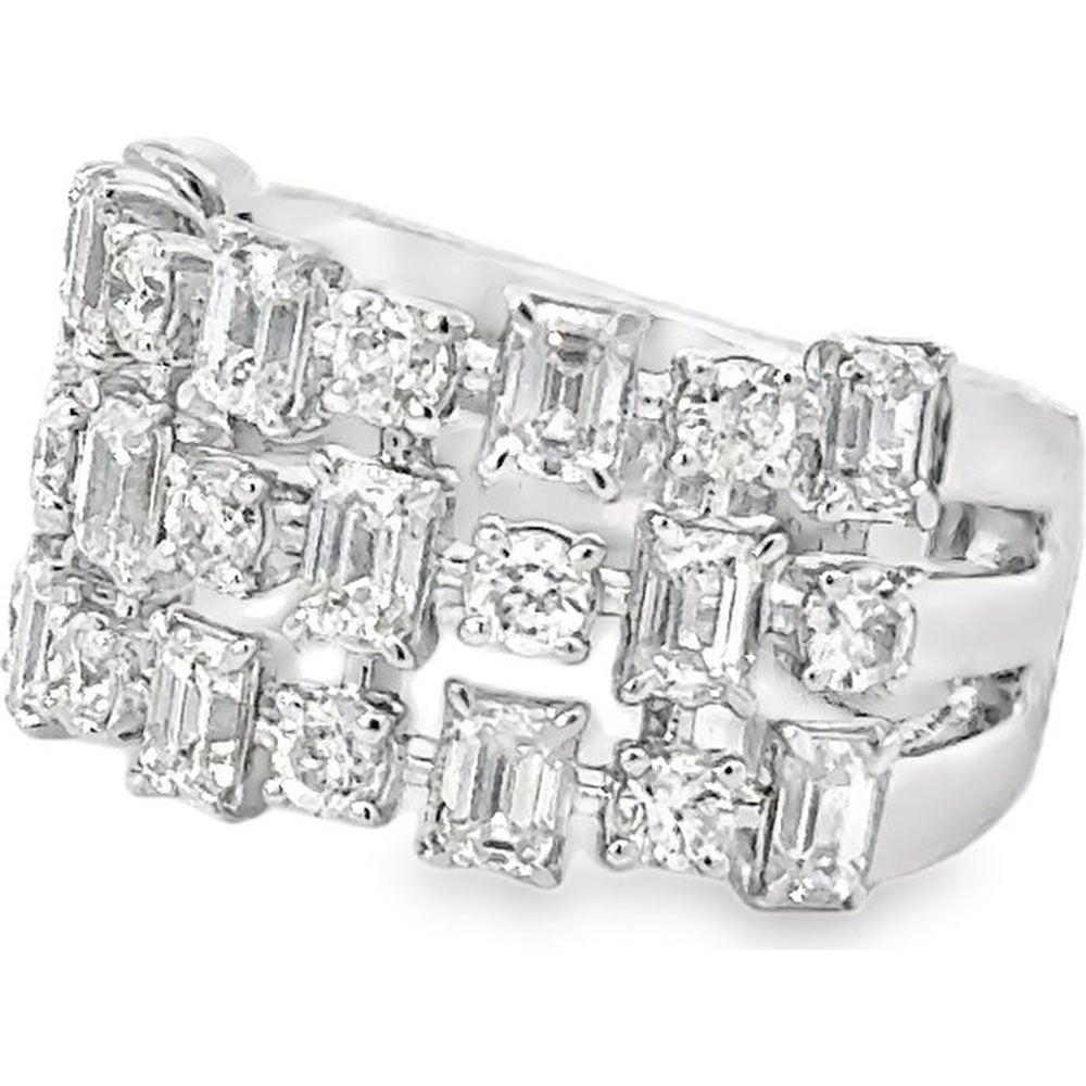 14K White Gold Geometric Openwork Fashion Ring with Emerald Cut and Round Brilliant Diamonds - 3.13 Carat Total Diamond Weight by Auriventus