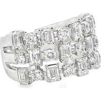 14K White Gold Geometric Openwork Fashion Ring with Emerald Cut and Round Brilliant Diamonds - 3.13 Carat Total Diamond Weight by Auriventus