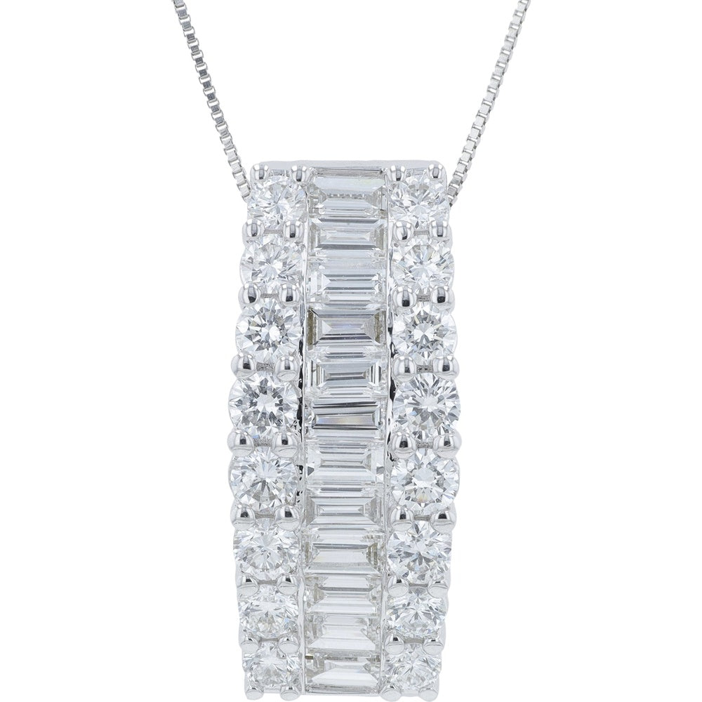 14K White Gold Geometric Pendant Necklace with Prong Set Round and Baguette Lab Grown Diamonds - 3.00 Carat Total Diamond Weight