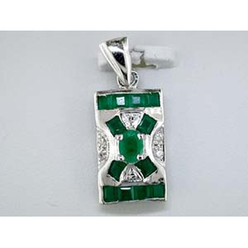 14K White Gold Geometric Pendant with 1.30 Carat Oval Emerald and 0.05 Carat Round Diamonds - Royal Jewelry