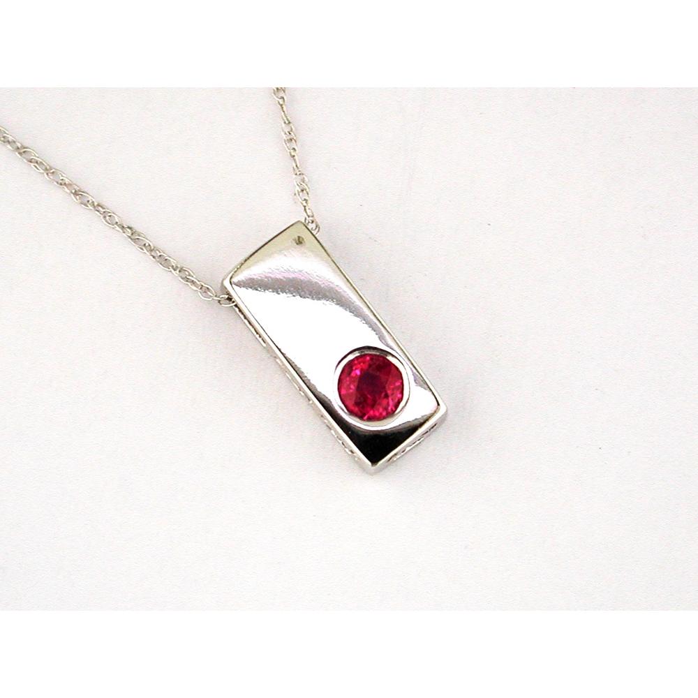 14K White Gold Geometric Pendant with Bezel-Set Round Ruby - 0.25 Carat Ruby Weight - Royal Jewelry