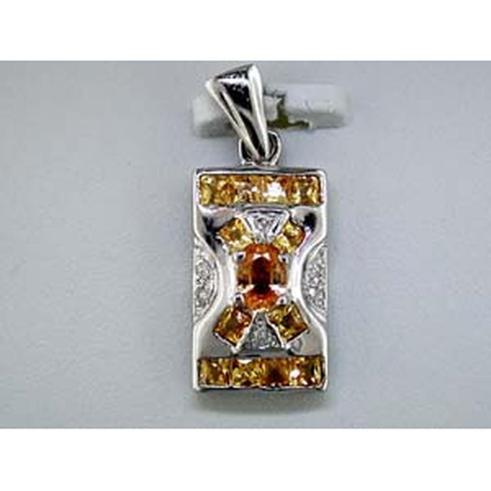 14K White Gold Geometric Pendant with Oval Yellow Sapphire and Round Diamond Accents - 1.35 Total Carat Weight - Royal Jewelry