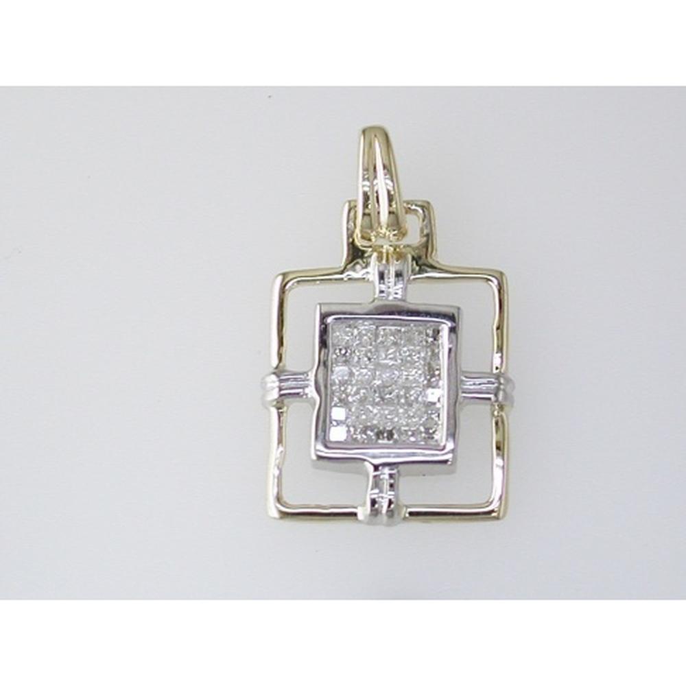 14K White Gold Geometric Pendant with Princess Cut Diamond Cluster - 0.26 Carat Total Weight - Royal Jewelry