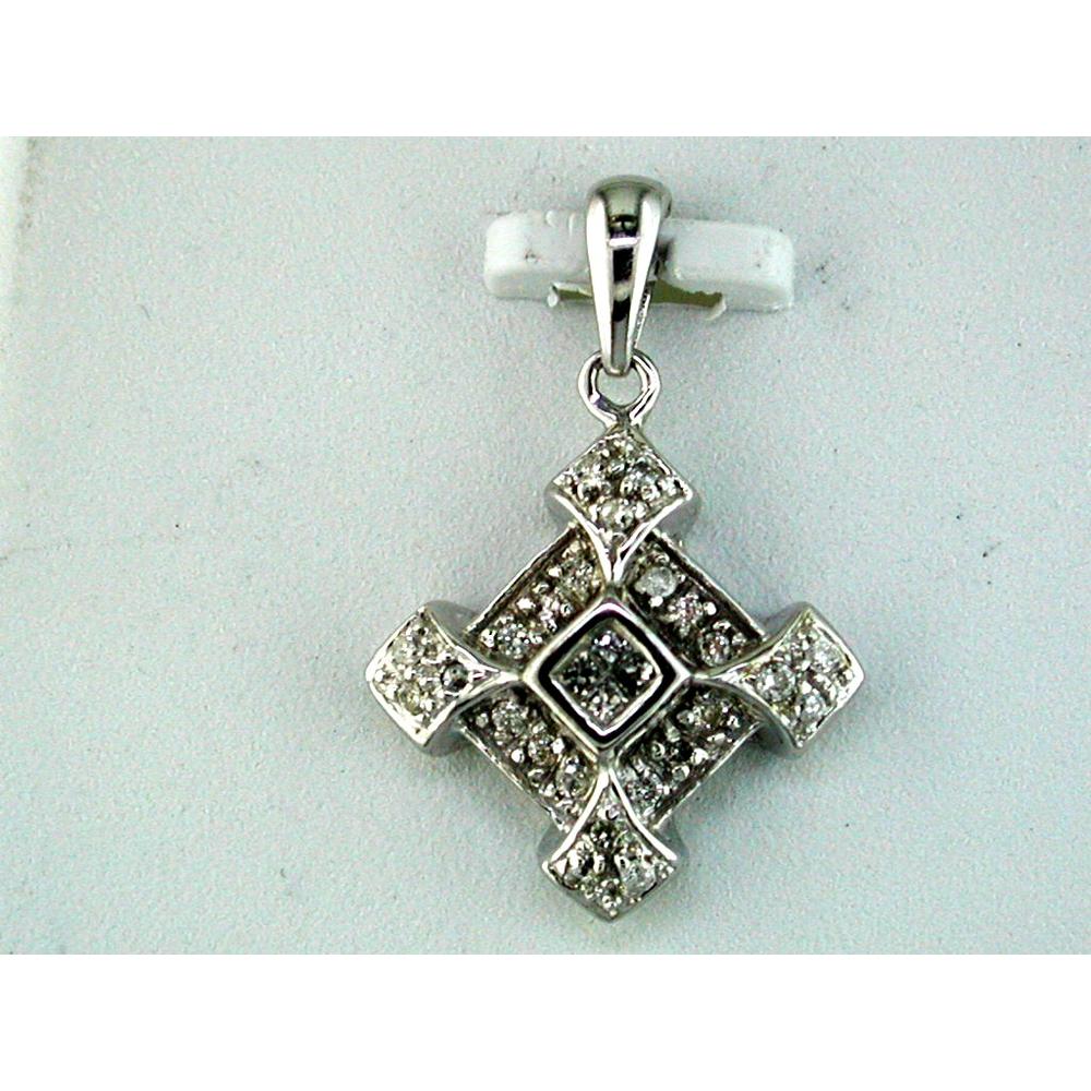 14K White Gold Geometric Pendant with Round Diamonds - 0.19 Carat Total Diamond Weight - Royal Jewelry