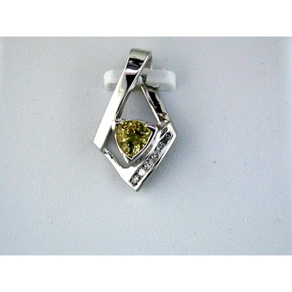 14K White Gold Geometric Pendant with Trillion Cut Yellow Sapphire and Round Diamond Accents - 0.45 Carat Yellow Sapphire & 0.07 Carat Total Diamond Weight - Royal Jewelry