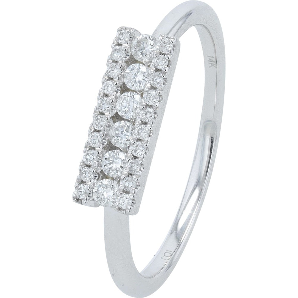 14K White Gold Geometric Rectangular Ring with Channel-Set Round Diamonds and Milgrain Halo - 0.25 Carat Total Diamond Weight