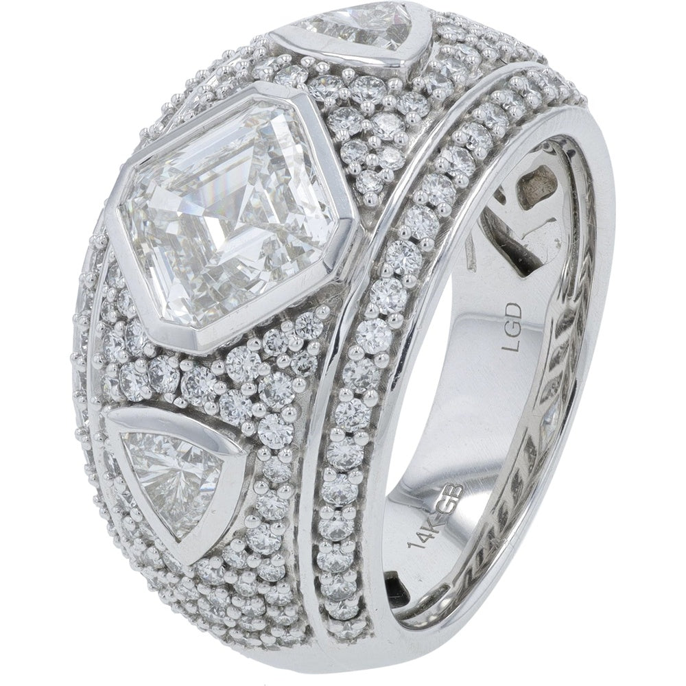 14K White Gold Geometric Ring with 2.00 Carat Asscher-Cut and Trillion-Cut Lab-Grown Diamonds - 3.50 Carat Total Diamond Weight
