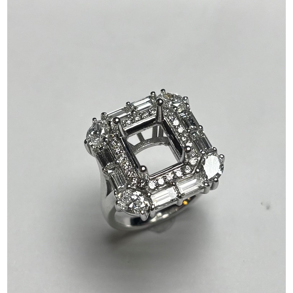 14K White Gold Geometric Semi-Mount with Round and Baguette Diamonds - 2.99 Carat Total Diamond Weight by Auriventus