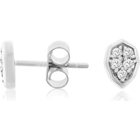 14K White Gold Geometric Shield Cluster Diamond Stud Earrings - 0.19 Carat Total Diamond Weight - Royal Jewelry