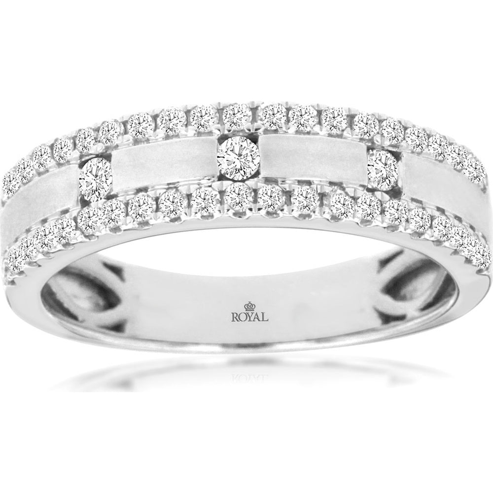 14K White Gold Geometric Split-Shank Wedding Band with Round Brilliant and Pave-Set Diamonds - 0.42 Carat Total Diamond Weight - Royal Jewelry