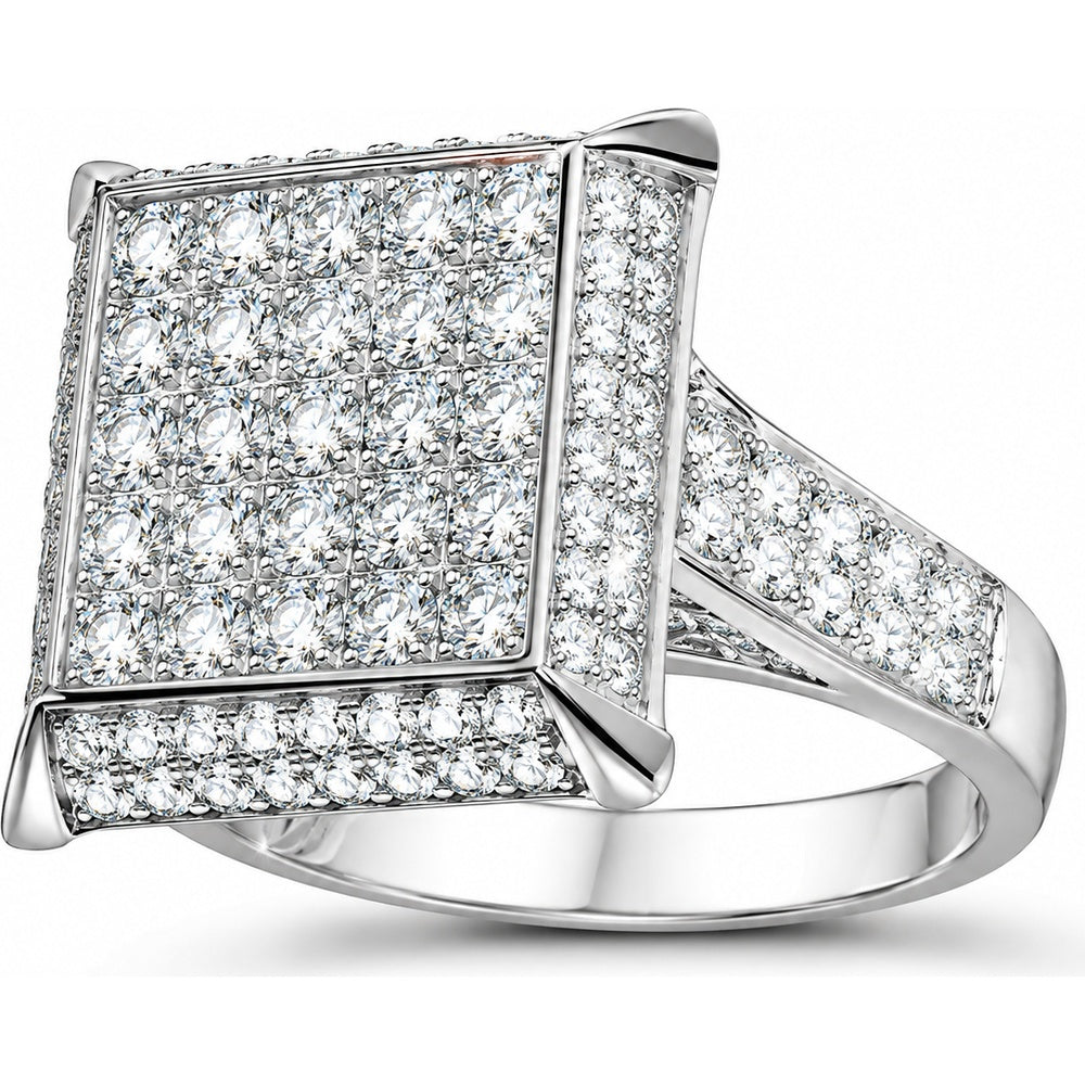 14K White Gold Geometric Square Pavé Diamond Fashion Statement Ring - 2.10 Carat Total Diamond Weight by Auriventus