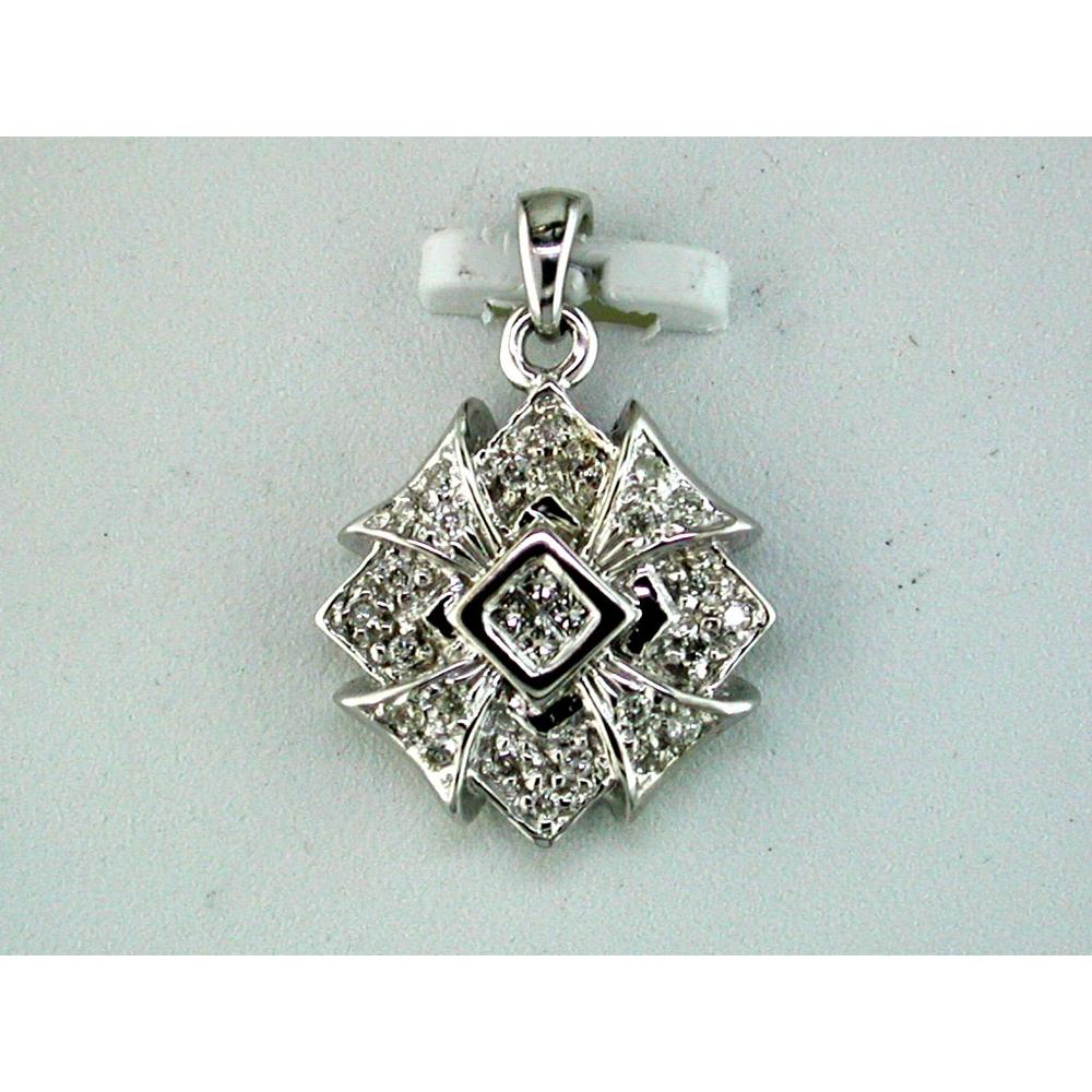 14K White Gold Geometric Starburst Pendant with Round Brilliant-Cut Diamonds – 0.15 Carat Total Diamond Weight - Royal Jewelry