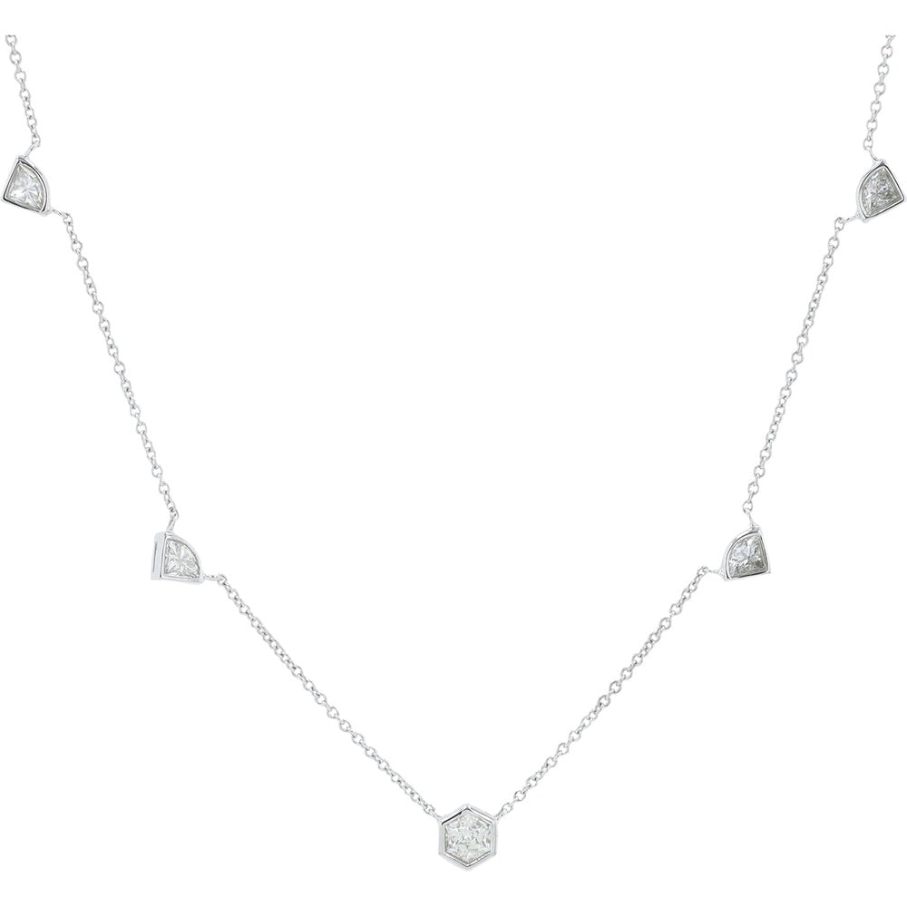14K White Gold Geometric Station Necklace with Fancy-Cut Bezel Set Diamonds - 0.60 Carat Total Diamond Weight