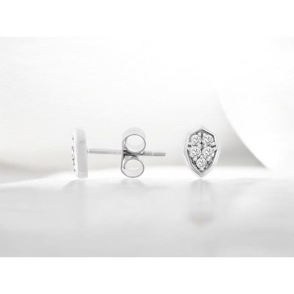 14K White Gold Geometric Stud Earrings with Round Diamonds - 0.19 Carat Total Diamond Weight - Royal Jewelry