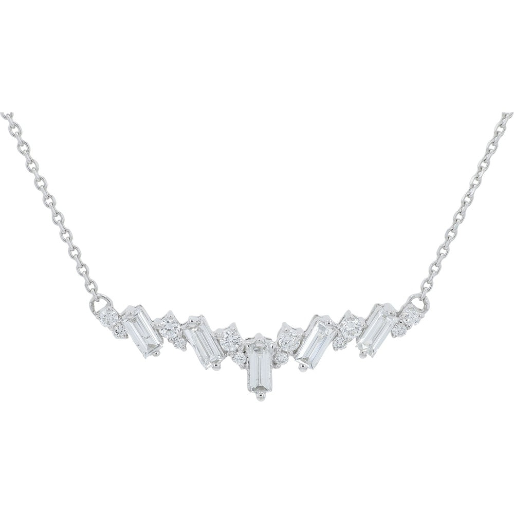 14K White Gold Geometric V-Shape Pendant Necklace with Staggered Round and Baguette Lab Grown Diamonds - 0.50 Carat Total Diamond Weight
