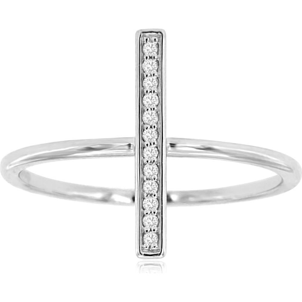 14K White Gold Geometric Vertical Bar Ring with Round Diamonds - 0.05 Carat Total Diamond Weight - Royal Jewelry