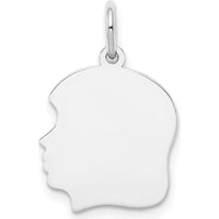 14K White Gold Girl Charm - Engravable Left-Facing Pendant by Oro Pregiato