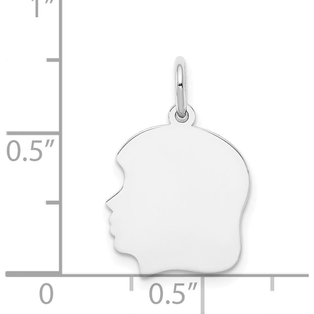 14K White Gold Girl Charm - Engravable Left-Facing Pendant by Oro Pregiato