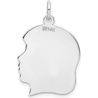 14K White Gold Girl Charm Pendant - Engravable Solid Gold Right-Facing Girl Pendant by Oro Pregiato