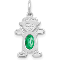 14K White Gold Girl Pendant with 6x4mm Oval Genuine Emerald - 0.44 Carat May Birthstone by Oro Pregiato