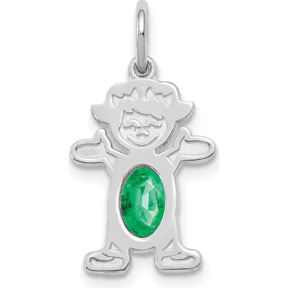 14K White Gold Girl Pendant with 6x4mm Oval Genuine Emerald - 0.44 Carat May Birthstone by Oro Pregiato