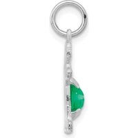 14K White Gold Girl Pendant with 6x4mm Oval Genuine Emerald - 0.44 Carat May Birthstone by Oro Pregiato