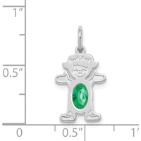 14K White Gold Girl Pendant with 6x4mm Oval Genuine Emerald - 0.44 Carat May Birthstone by Oro Pregiato
