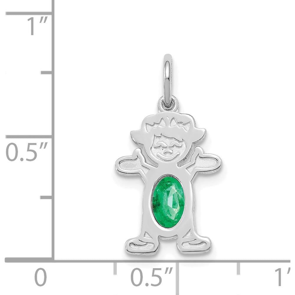 14K White Gold Girl Pendant with 6x4mm Oval Genuine Emerald - 0.44 Carat May Birthstone by Oro Pregiato