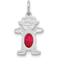 14K White Gold Girl Pendant with Oval 6x4 mm Genuine Ruby - 0.63 ct Total Gem Weight by Oro Pregiato
