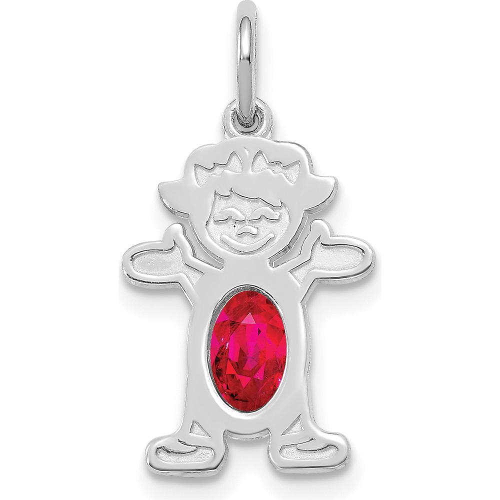 14K White Gold Girl Pendant with Oval 6x4 mm Genuine Ruby - 0.63 ct Total Gem Weight by Oro Pregiato
