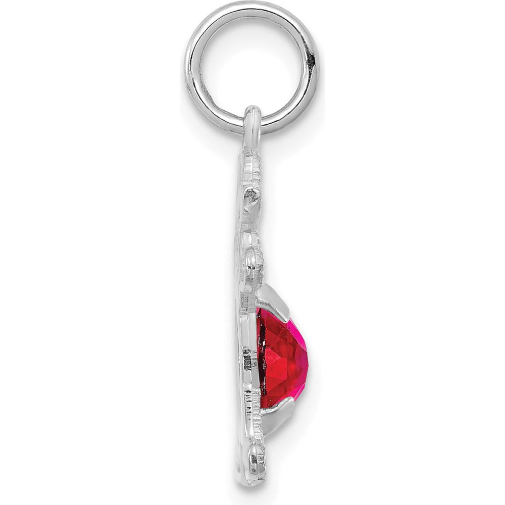 14K White Gold Girl Pendant with Oval 6x4 mm Genuine Ruby - 0.63 ct Total Gem Weight by Oro Pregiato