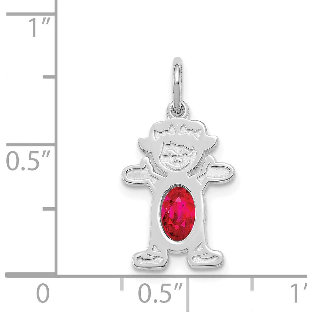 14K White Gold Girl Pendant with Oval 6x4 mm Genuine Ruby - 0.63 ct Total Gem Weight by Oro Pregiato