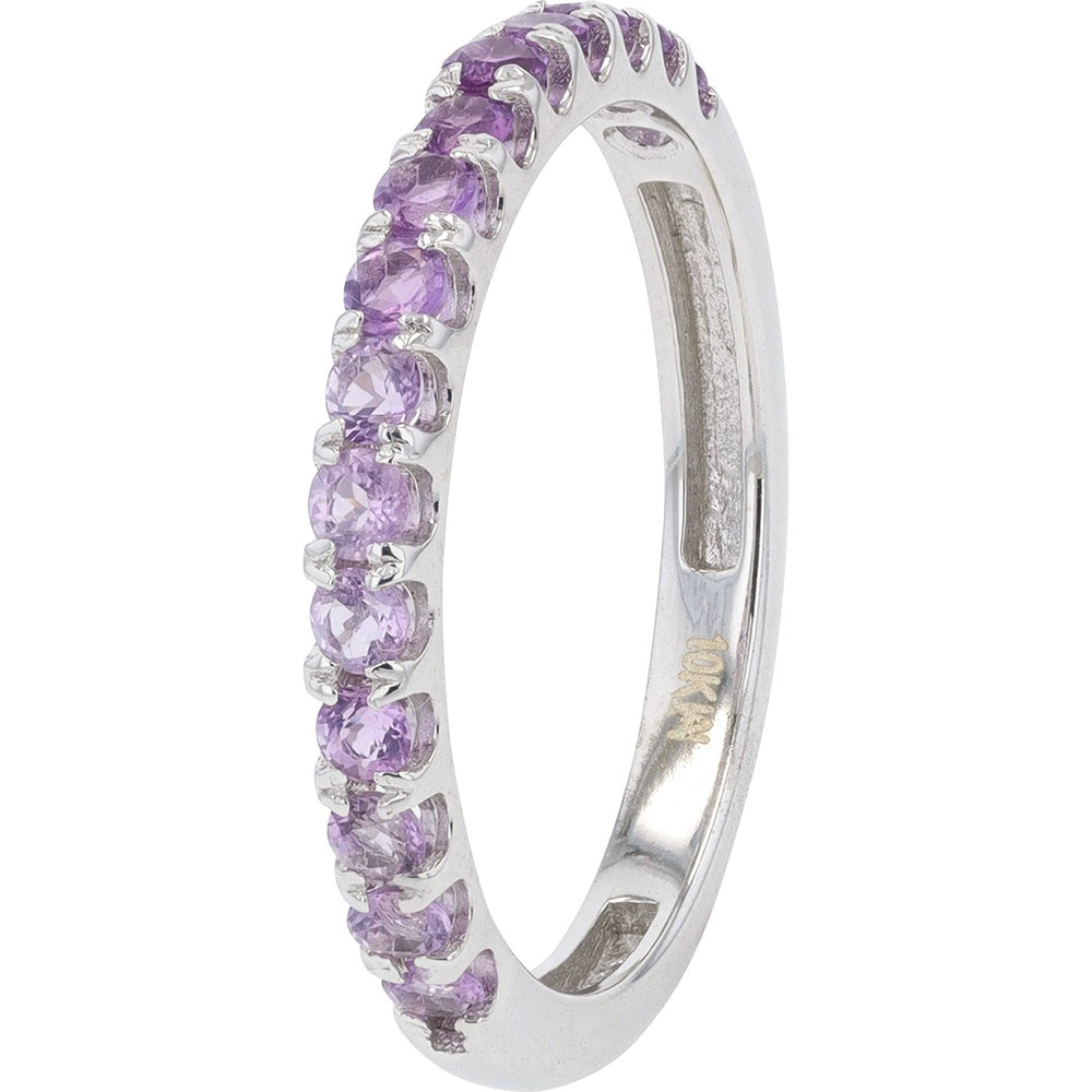 14K White Gold Gradient Amethyst Band with Prong-Set Round Stones - 0.75 Carat Total Gem Weight
