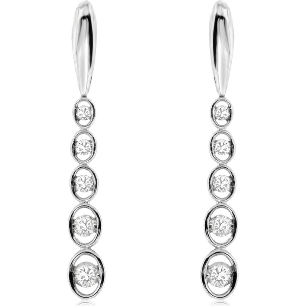 14K White Gold Graduated Bezel-Set Round Diamond Drop Earrings - 0.25 Carat Total Weight - Royal Jewelry