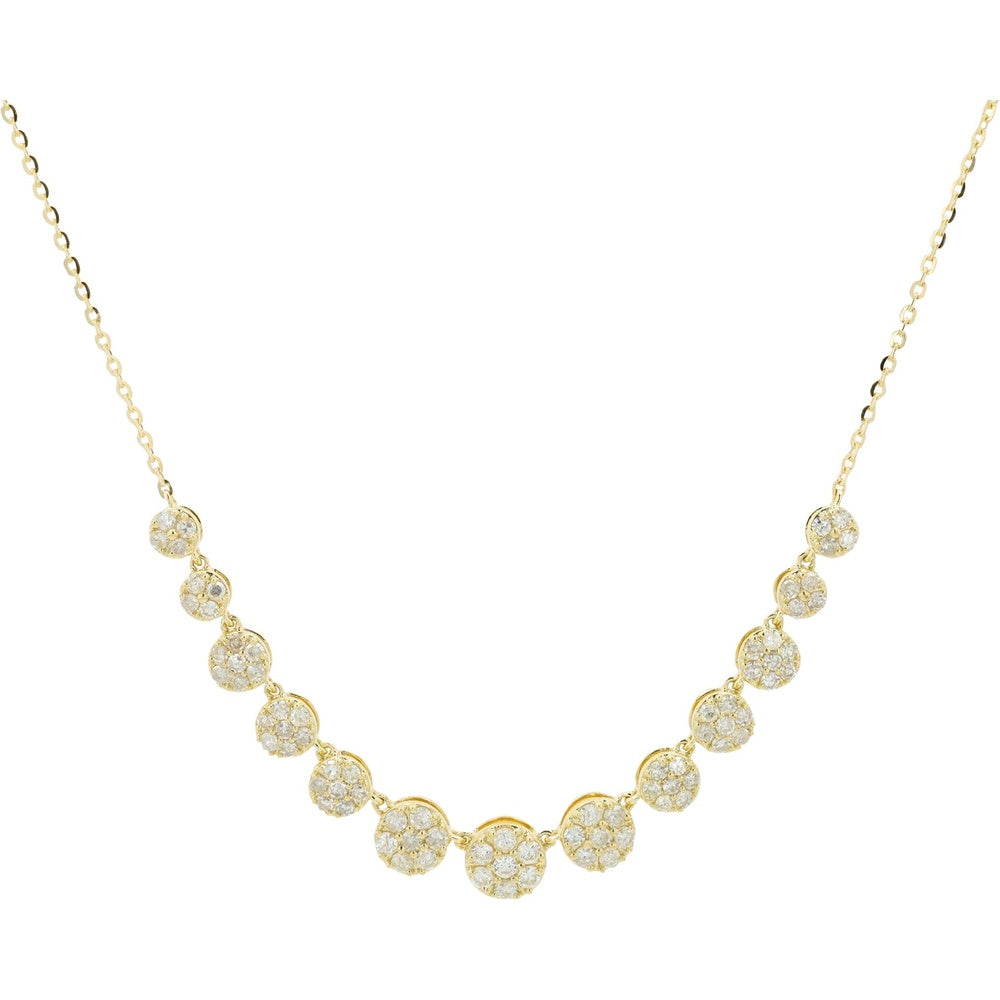 14K White Gold Graduated Cluster Station Necklace with Prong Set Round Diamonds - 0.55 Carat Total Diamond Weight