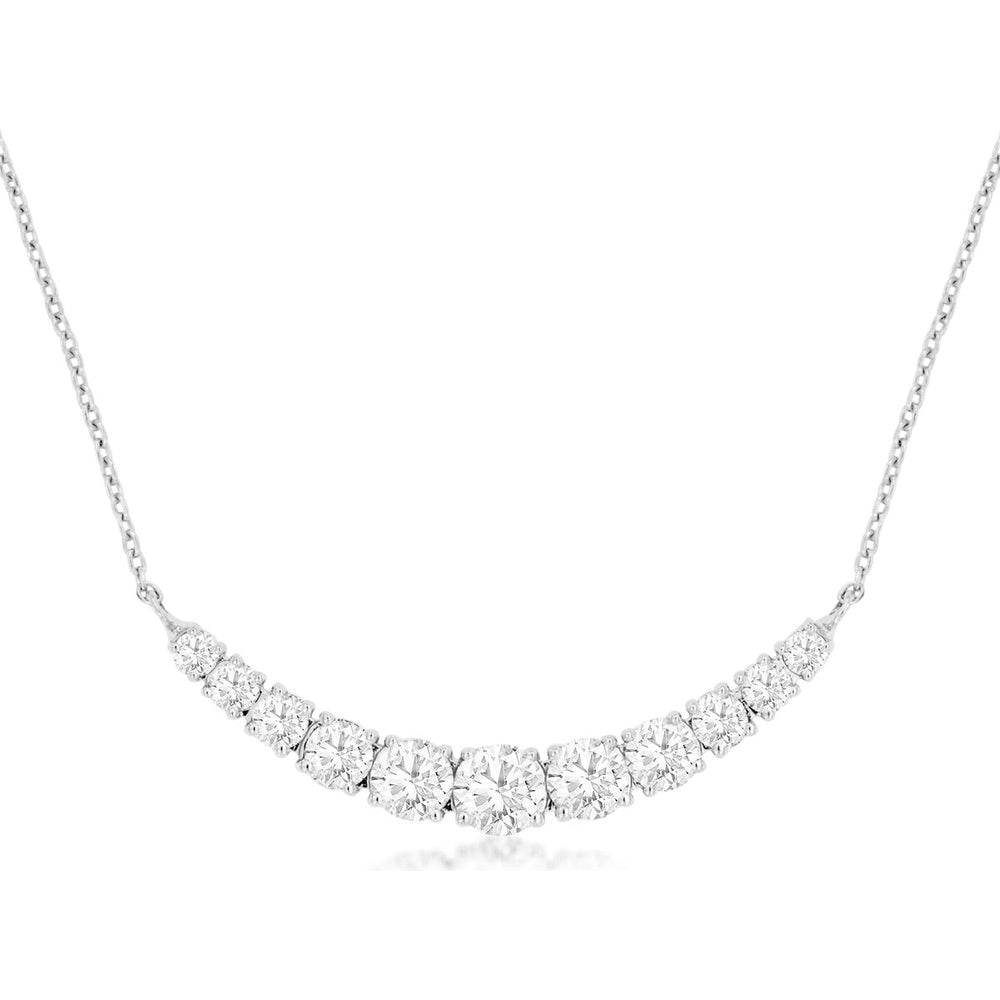 14K White Gold Graduated Crescent Bar Necklace with Prong-Set Round Diamonds - 1.00 Carat Total Diamond Weight - Royal Jewelry