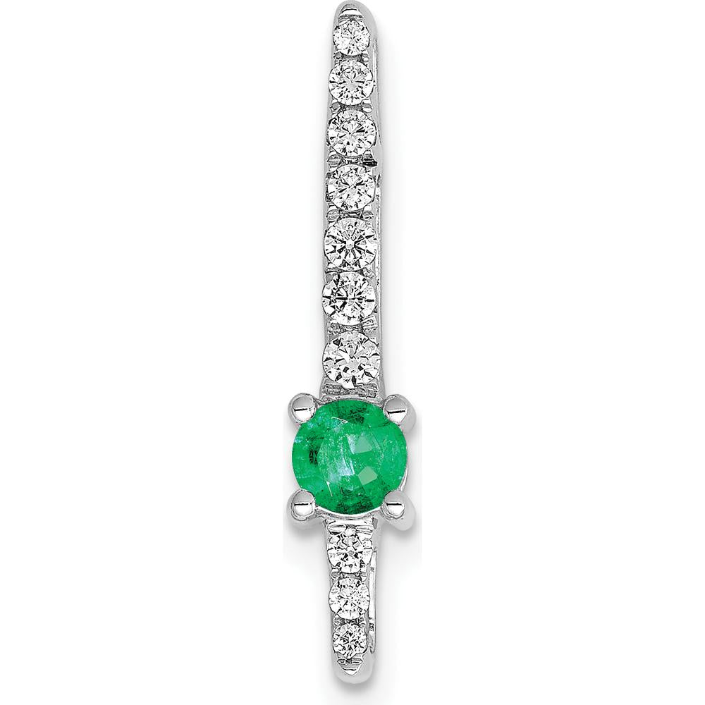 14K White Gold Graduated Diamond and Emerald Fancy Chain Slide - 0.178 Carat Emerald and 0.085 Carat Total Diamond Weight by Monteluci Fine Jewelry