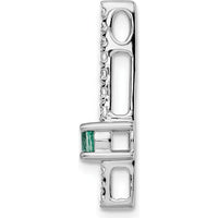 14K White Gold Graduated Diamond and Emerald Fancy Chain Slide - 0.178 Carat Emerald and 0.085 Carat Total Diamond Weight by Monteluci Fine Jewelry