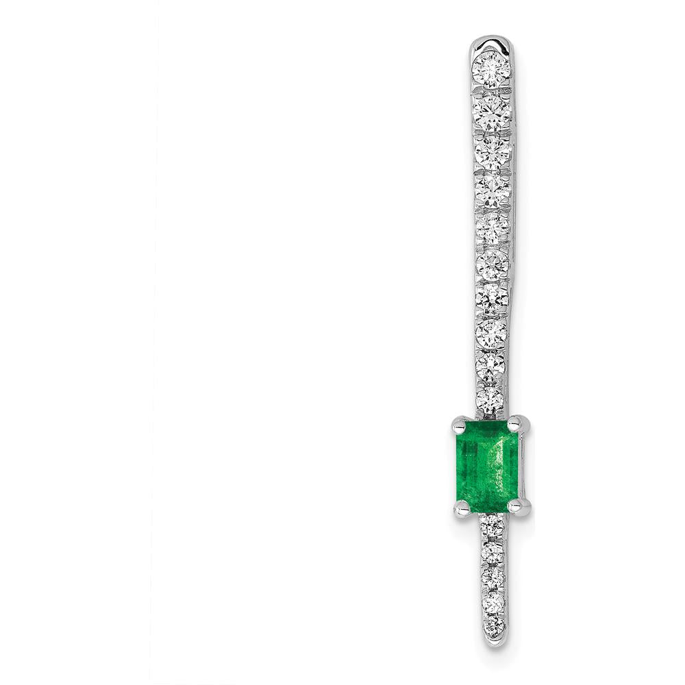 14K White Gold Graduated Diamond and Emerald Fancy Chain Slide Pendant - 0.29 Carat Total Diamond Weight by Monteluci Fine Jewelry