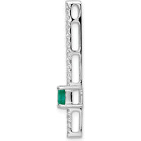 14K White Gold Graduated Diamond and Emerald Fancy Chain Slide Pendant - 0.29 Carat Total Diamond Weight by Monteluci Fine Jewelry