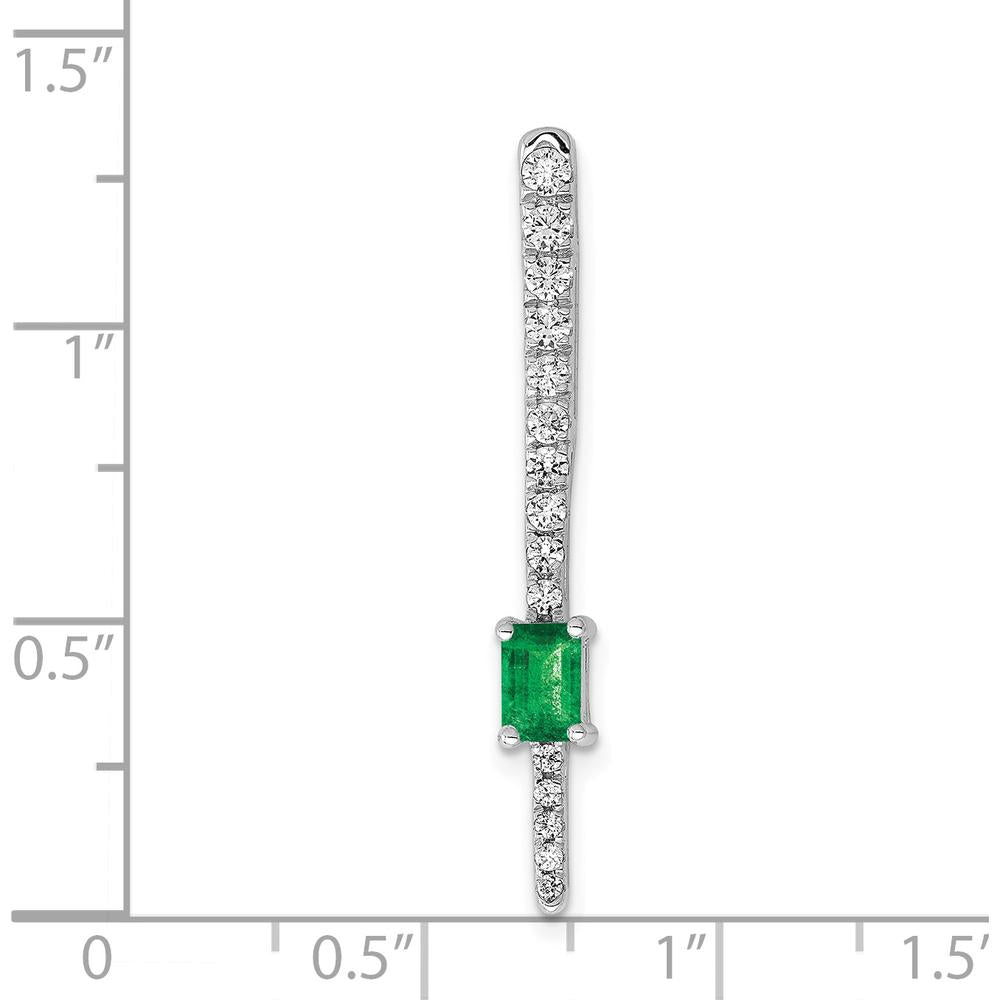 14K White Gold Graduated Diamond and Emerald Fancy Chain Slide Pendant - 0.29 Carat Total Diamond Weight by Monteluci Fine Jewelry