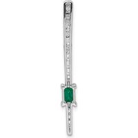 14K White Gold Graduated Diamond and Emerald Fancy Chain Slide Pendant - 0.29 Carat Total Diamond Weight by Monteluci Fine Jewelry