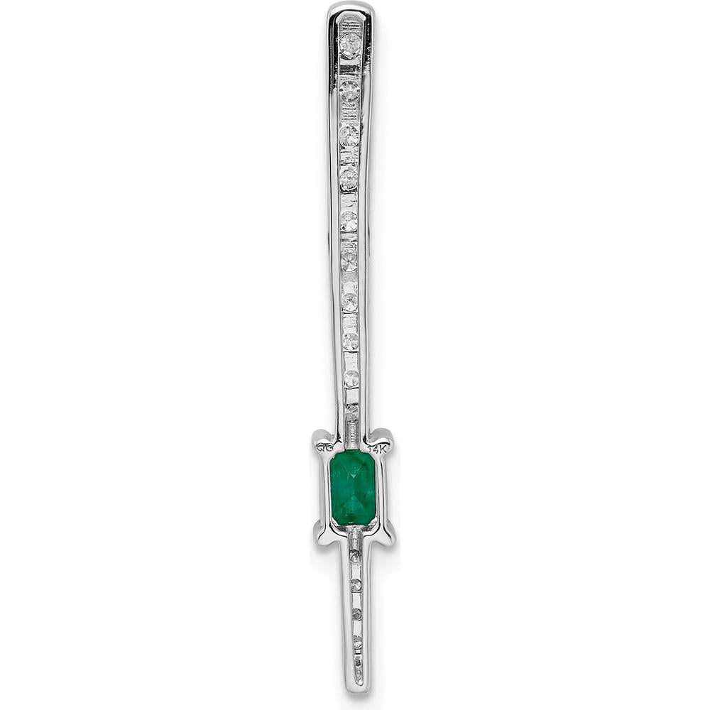 14K White Gold Graduated Diamond and Emerald Fancy Chain Slide Pendant - 0.29 Carat Total Diamond Weight by Monteluci Fine Jewelry