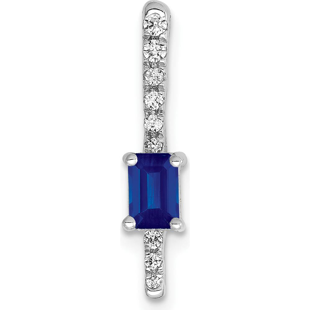 14K White Gold Graduated Diamond and Rectangle Sapphire Pendant - 0.24 Carat Sapphire, 0.06 Carat Total Diamond Weight by Monteluci Fine Jewelry