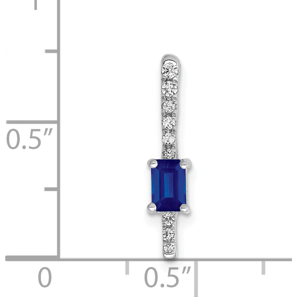14K White Gold Graduated Diamond and Rectangle Sapphire Pendant - 0.24 Carat Sapphire, 0.06 Carat Total Diamond Weight by Monteluci Fine Jewelry