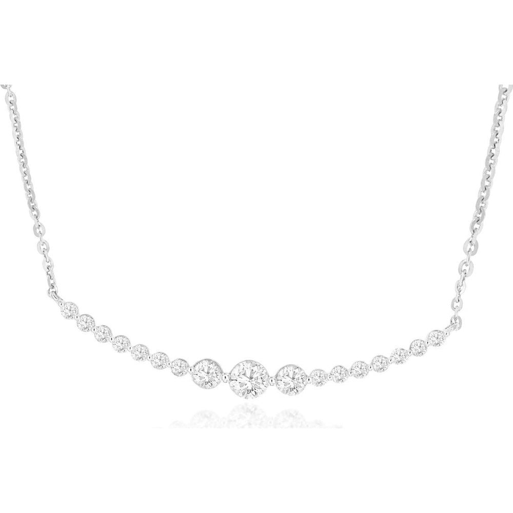 14K White Gold Graduated Diamond Bar Necklace with Prong-Set Round Brilliant Diamonds - 0.55 Carat Total Diamond Weight - Royal Jewelry