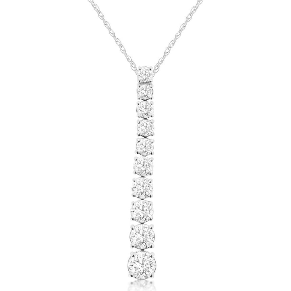 14K White Gold Graduated Diamond Drop Necklace with Prong-Set Round Lab Grown Diamonds - 3.00 Carat Total Diamond Weight - Royal Jewelry